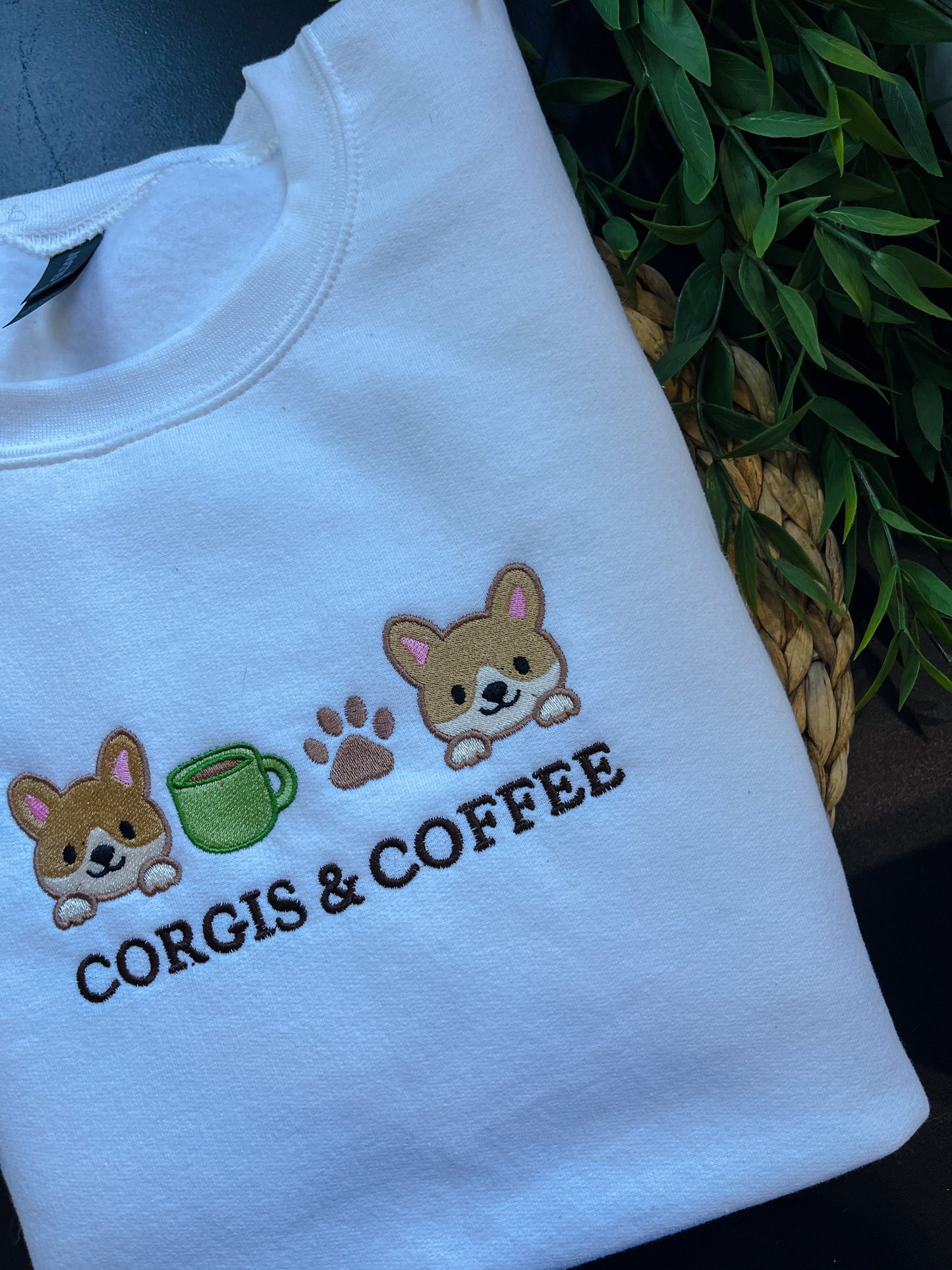 Corgis & Coffee Embroidered Crewneck