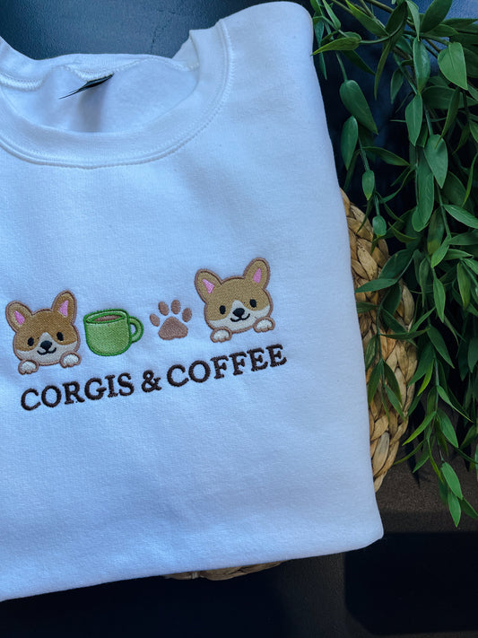 Corgis & Coffee Embroidered Crewneck