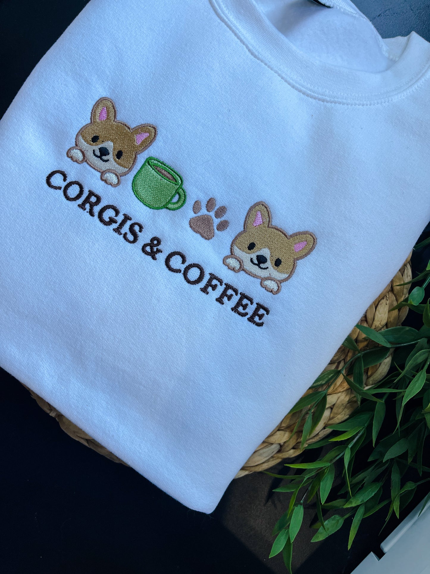 Corgis & Coffee Embroidered Crewneck