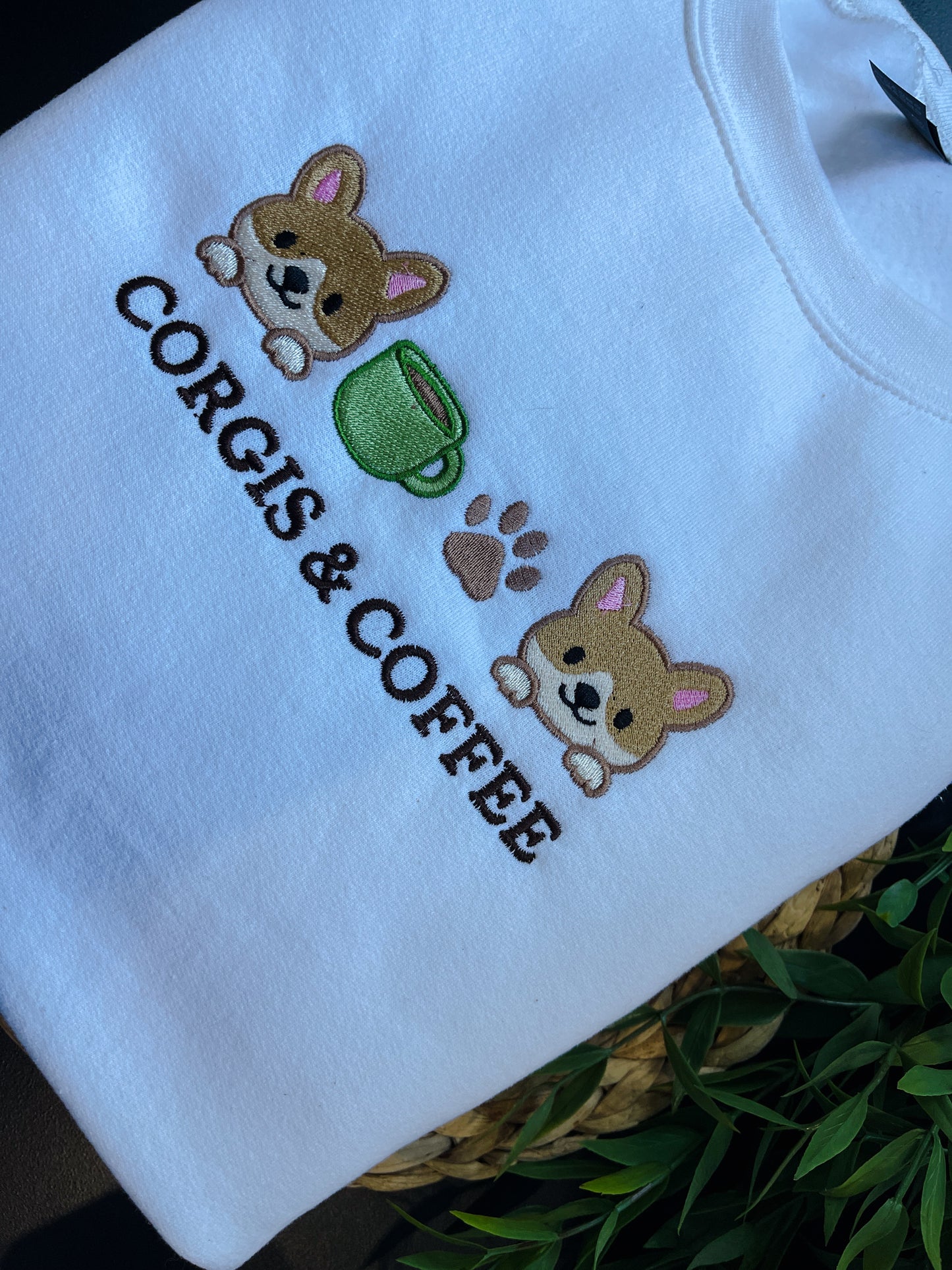 Corgis & Coffee Embroidered Crewneck