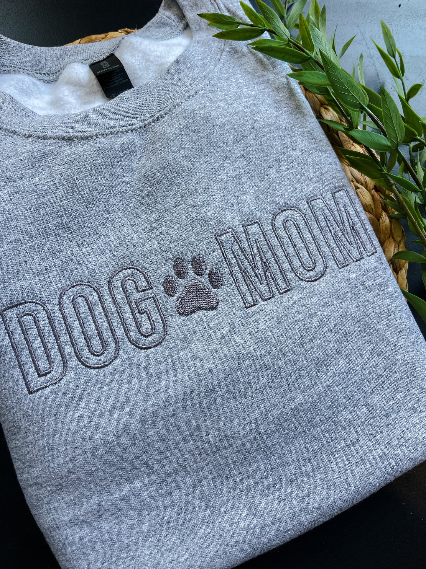Dog Mom Grey Embroidered Crewneck