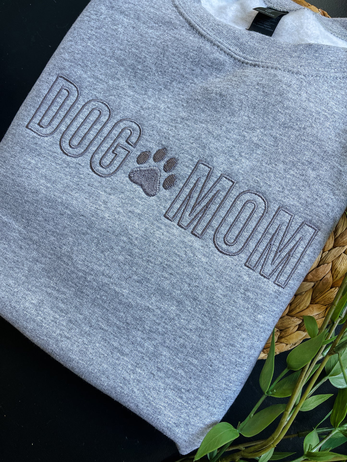 Dog Mom Grey Embroidered Crewneck