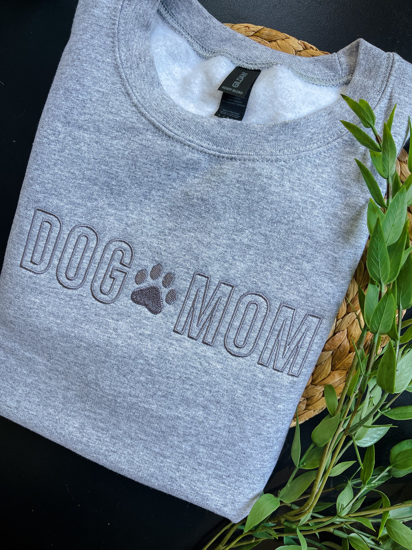 Dog Mom Grey Embroidered Crewneck