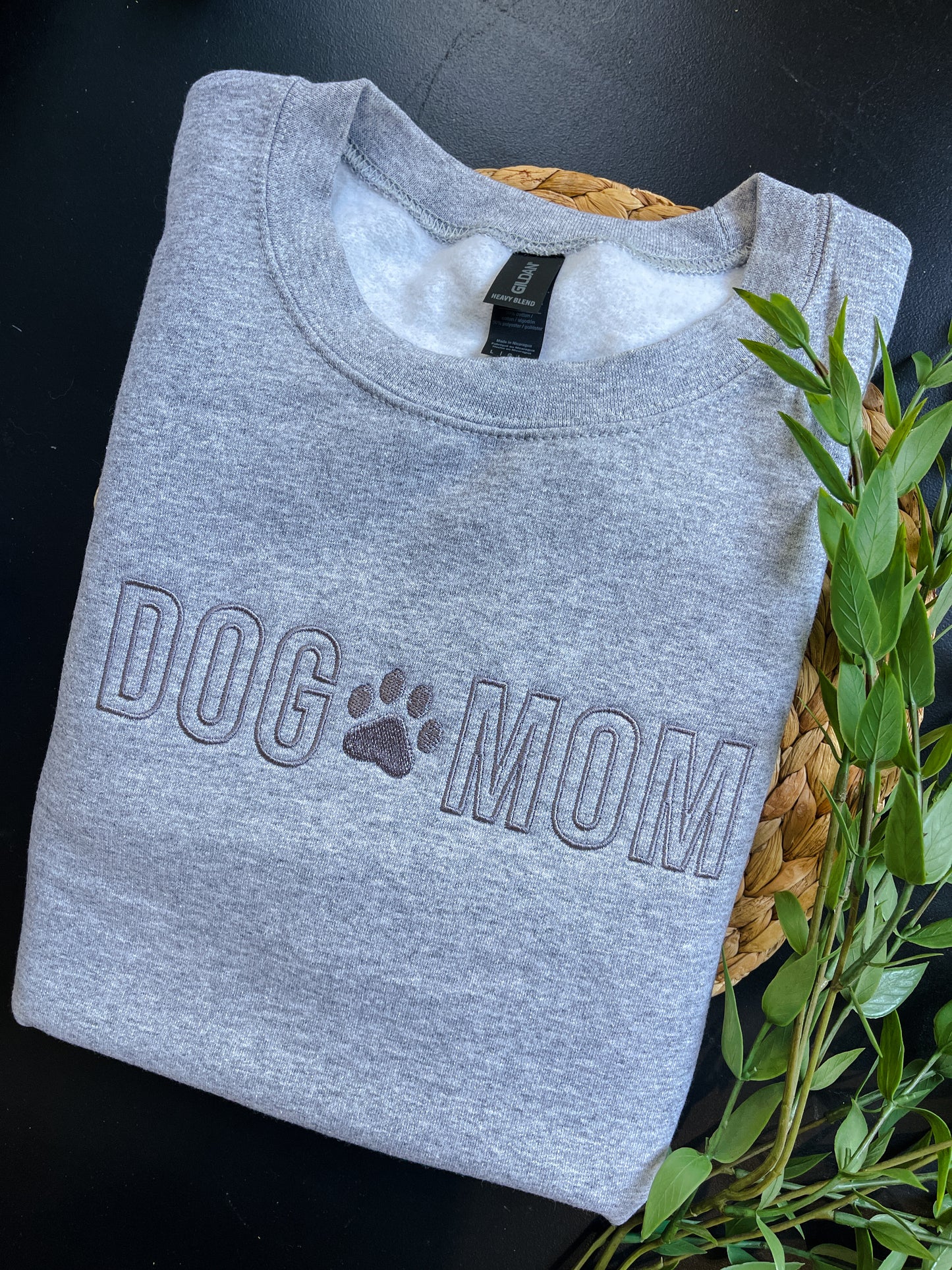 Dog Mom Grey Embroidered Crewneck