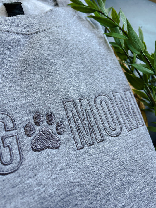 Dog Mom Grey Embroidered Crewneck