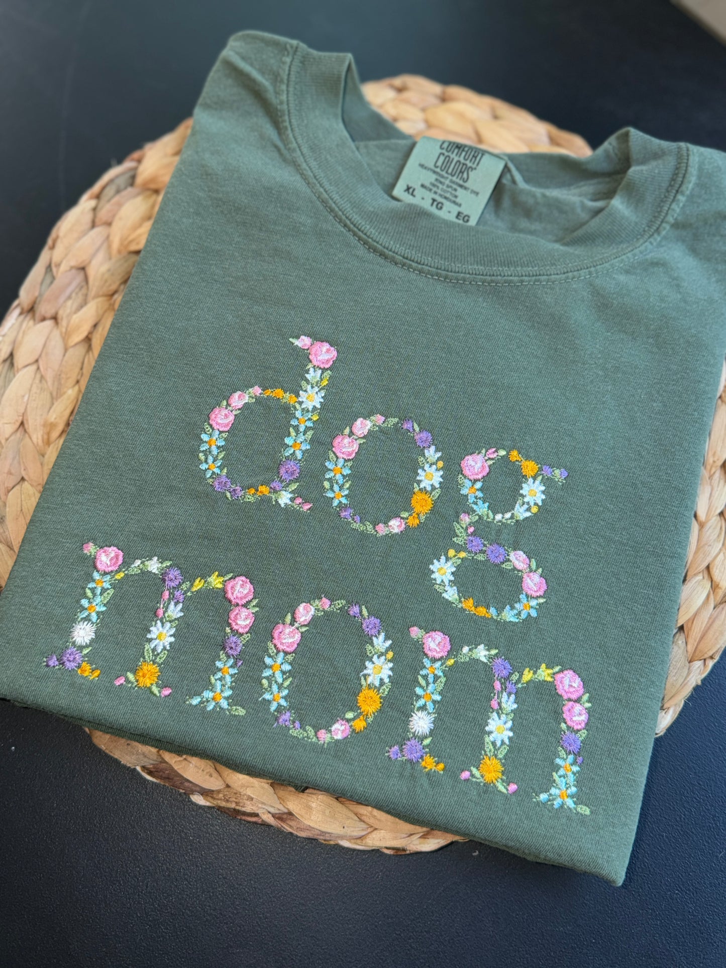 Moss Green Floral Dog Mom T-shirt
