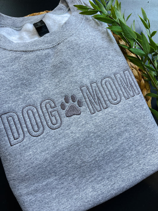 Dog Mom Grey Embroidered Crewneck