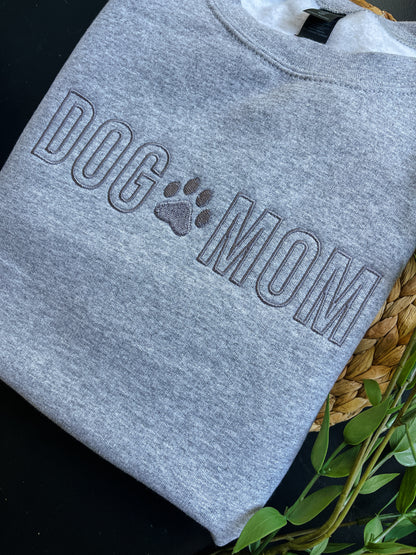 Dog Mom Grey Embroidered Crewneck