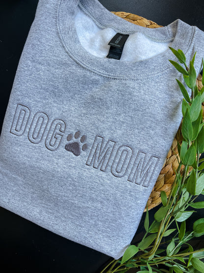 Dog Mom Grey Embroidered Crewneck