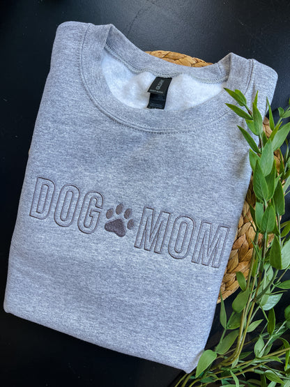 Dog Mom Grey Embroidered Crewneck
