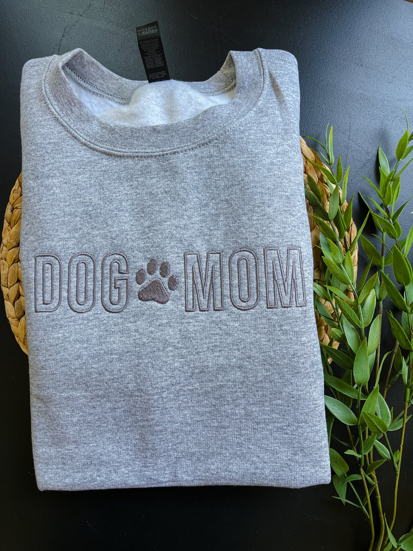 Dog Mom Grey Embroidered Crewneck