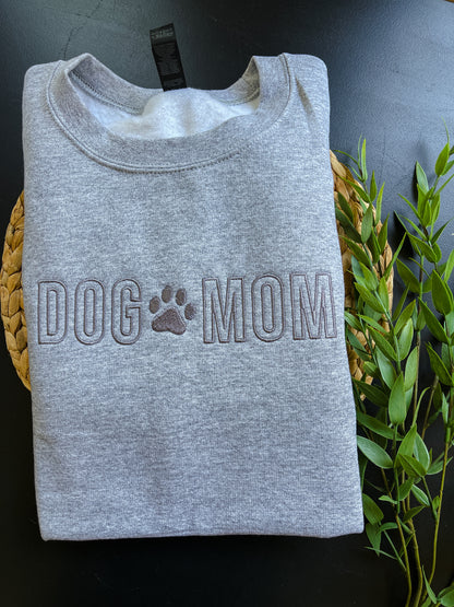 Dog Mom Grey Embroidered Crewneck