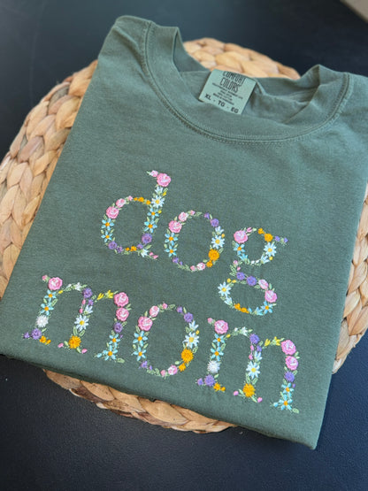 Moss Green Floral Dog Mom T-shirt