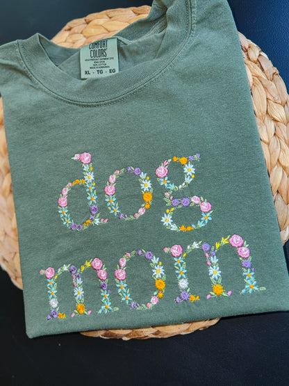 Moss Green Floral Dog Mom T-shirt